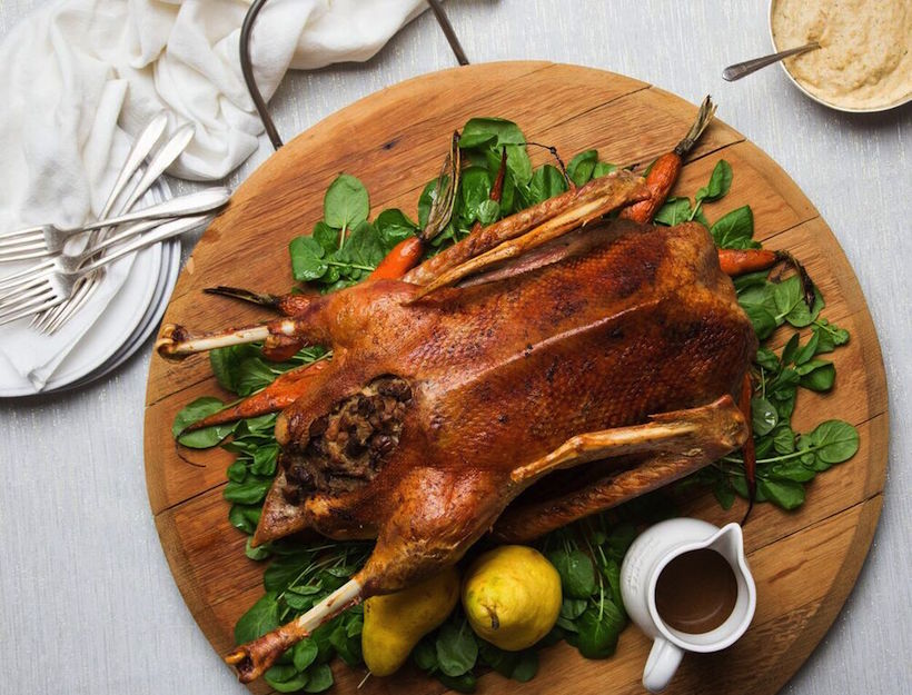 Goose Recipes Roast Goose with Chestnut and Pear Stuffing goop