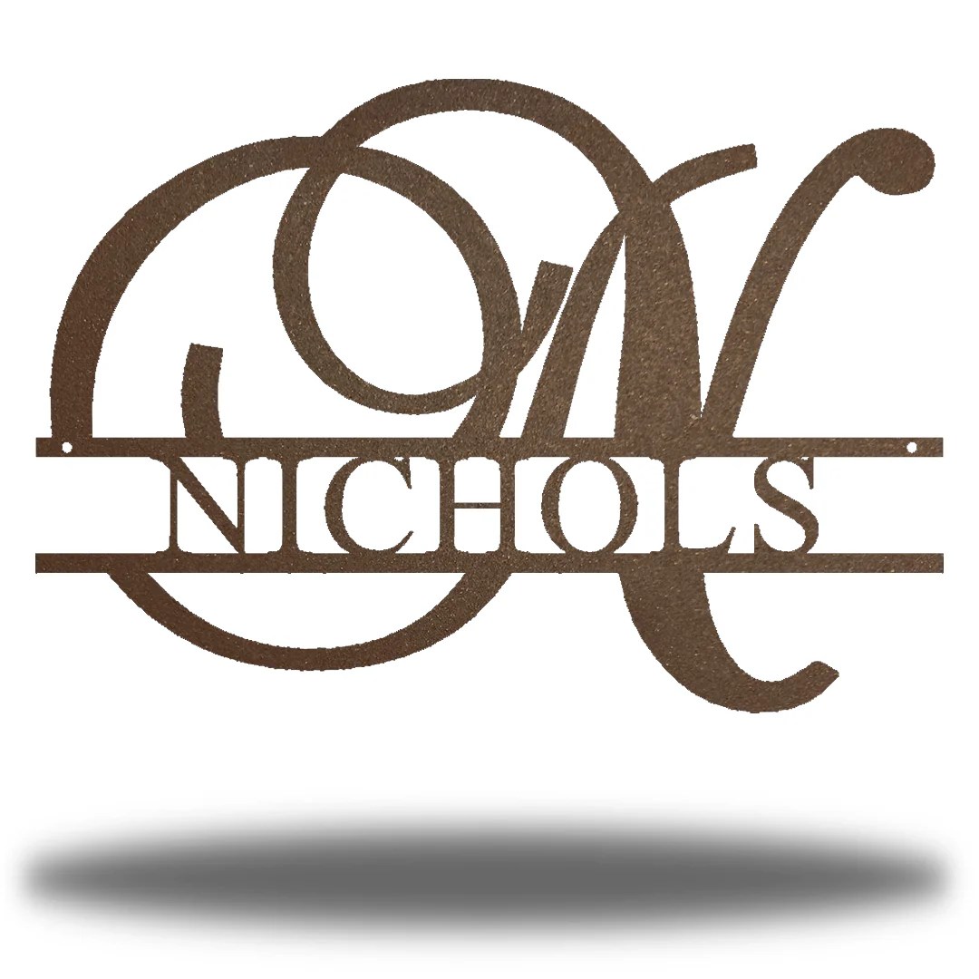 Script Split Letter MonogramMetal Wall Art Décor