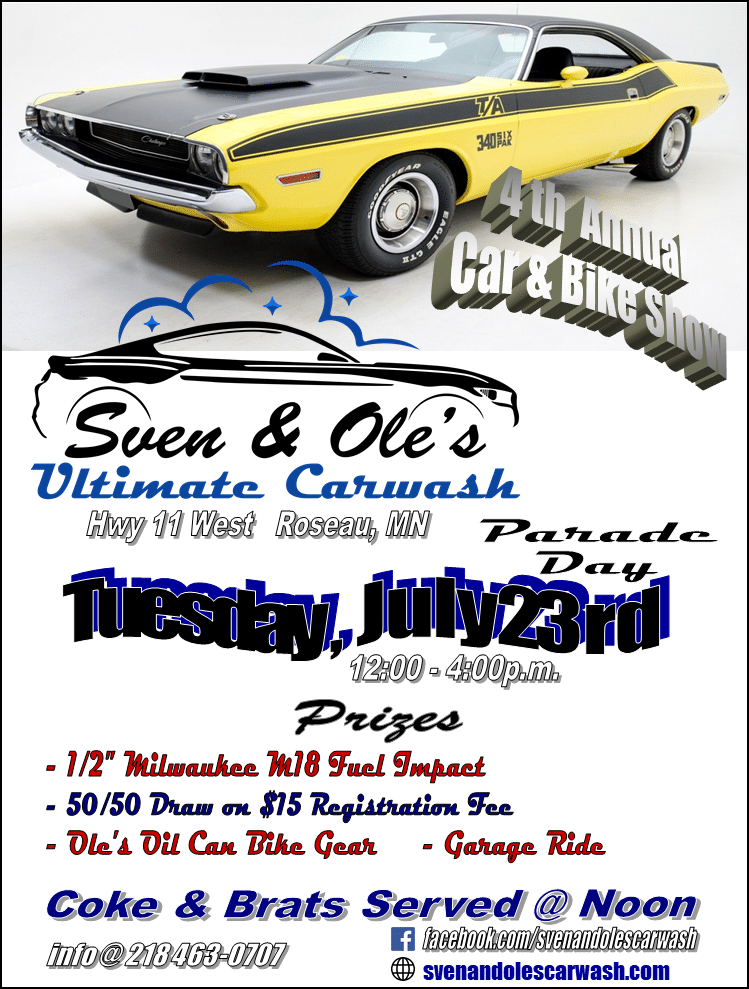 4th Annual Car & Bike Show Go Explore Roseau, Minnesota