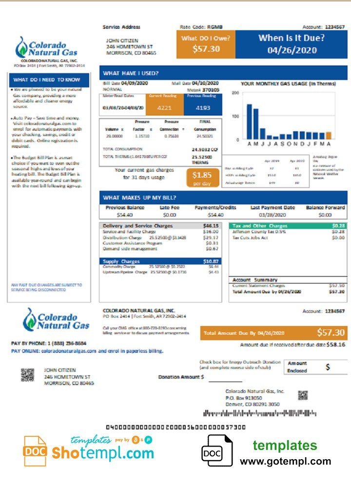 USA Colorado Natural Gas utility bill template in Word and PDF format(07)