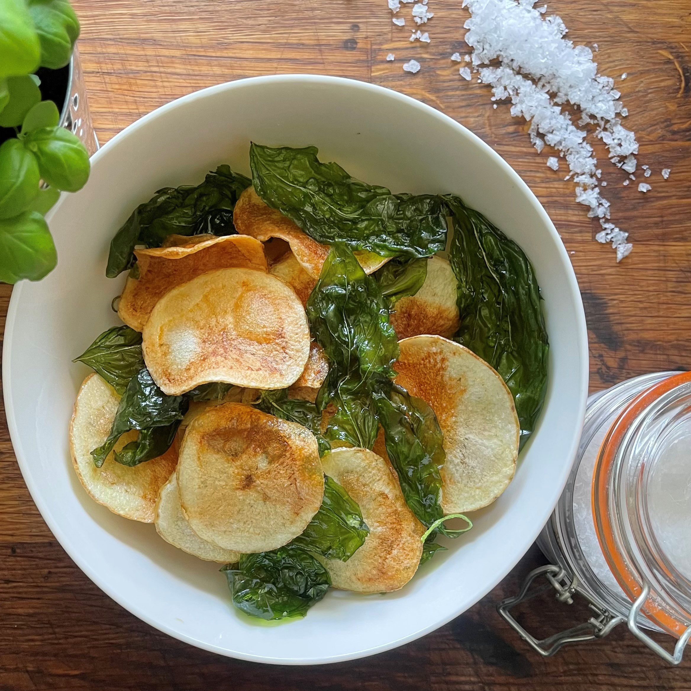 Crispy Fried Basil & Fresh Potato Chips Gotham Greens