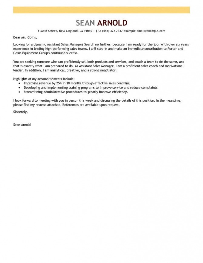 Job Application Letter For Sales Manager Samples