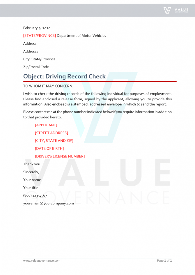 Driving Record Check Letter Gotilo