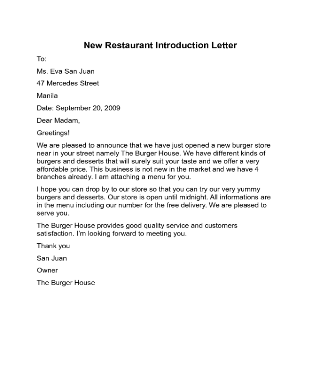 New Restaurant Introduction Letter Gotilo