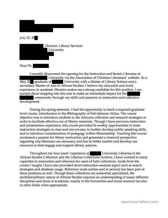 Librarian Cover Letter Examples and Templates Indeed.com