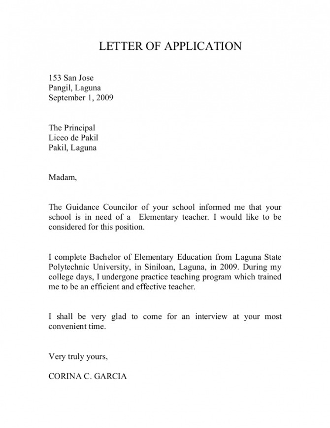 Examples Of Application Letter Teaching Position