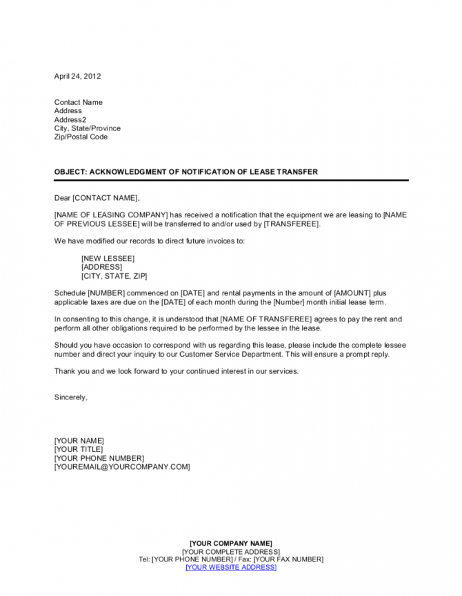 Lease Transfer Letter Gotilo