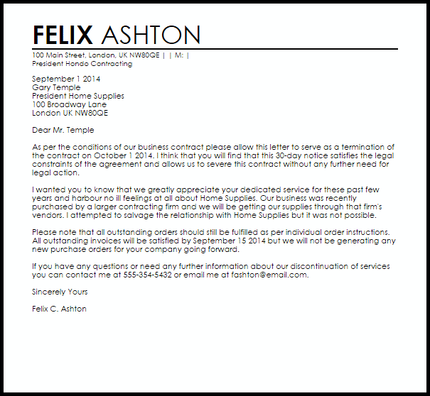 Business Contract Termination Letter Samples & Templates Download