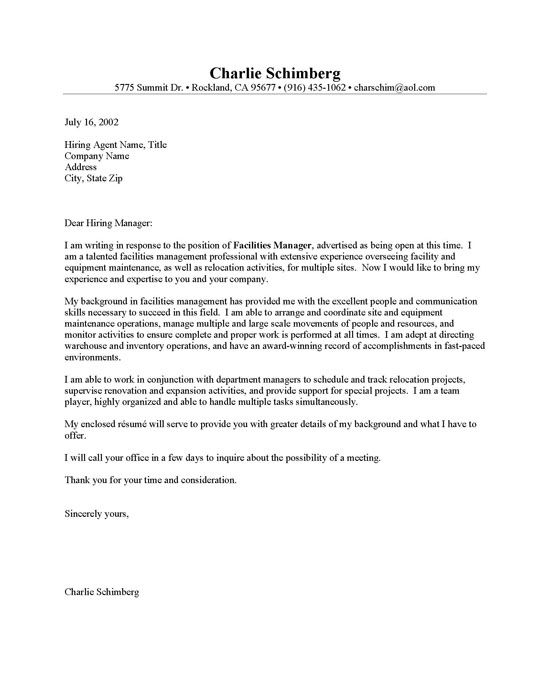 Facilities Management Cover Letter Gotilo