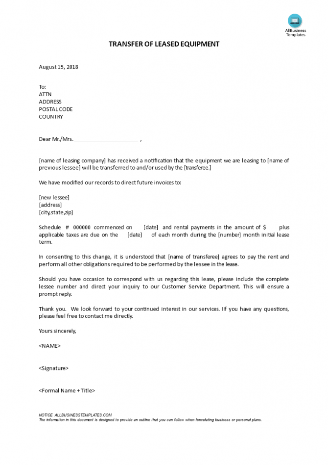 Lease Transfer Letter Gotilo