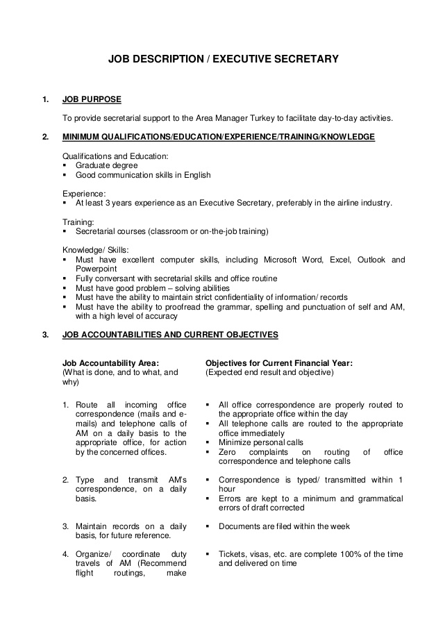 Executive Secretary Job Description