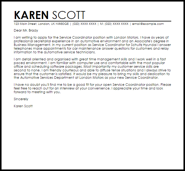 Customer Service Coordinator Cover Letter Gotilo