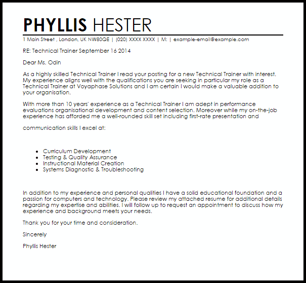 Contract Trainer Cover Letter
