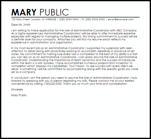 Sample Volunteer Coordinator Application Cover Letter .pdf.