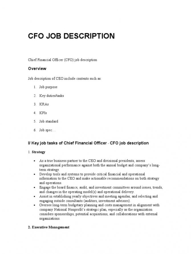 Chief Financial Officer Job Description Gotilo