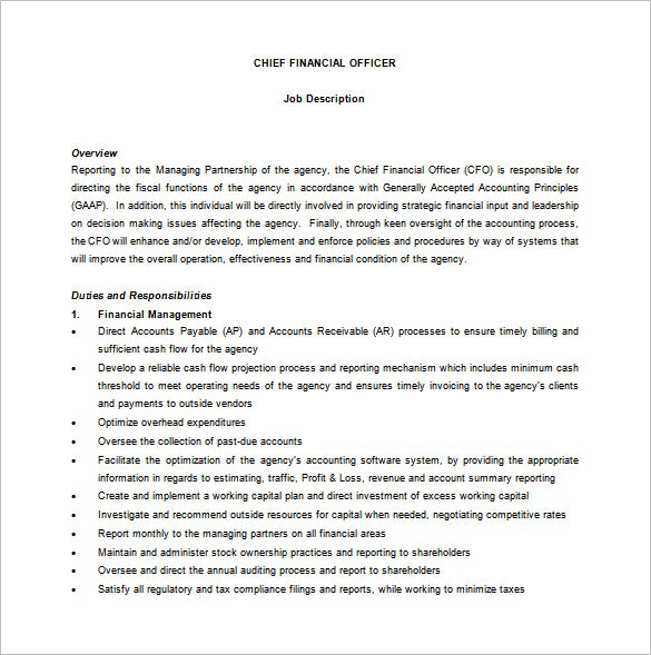 Chief Financial Officer Job Description