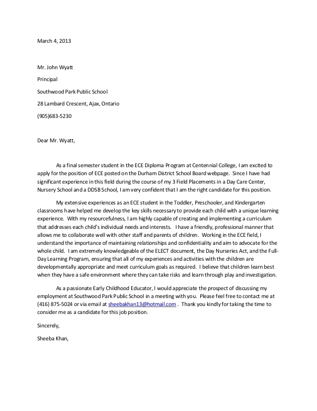 Early Childhood Educator Cover Letter Gotilo