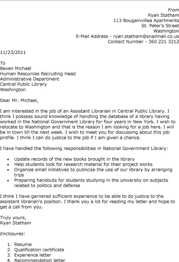 Cover Letter for Academic Librarian QS Study