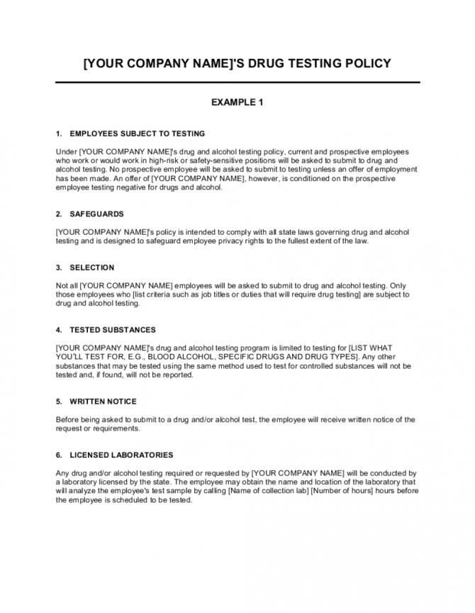 Drug Testing Policy Template