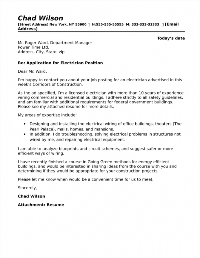 Commercial Electrician Cover Letter