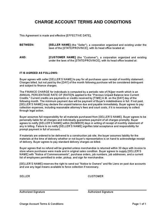 Charge Account Terms And Conditions Gotilo
