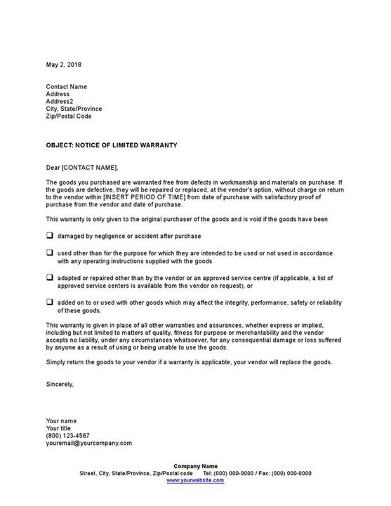 Reply Notice Of Limited Warranty Gotilo