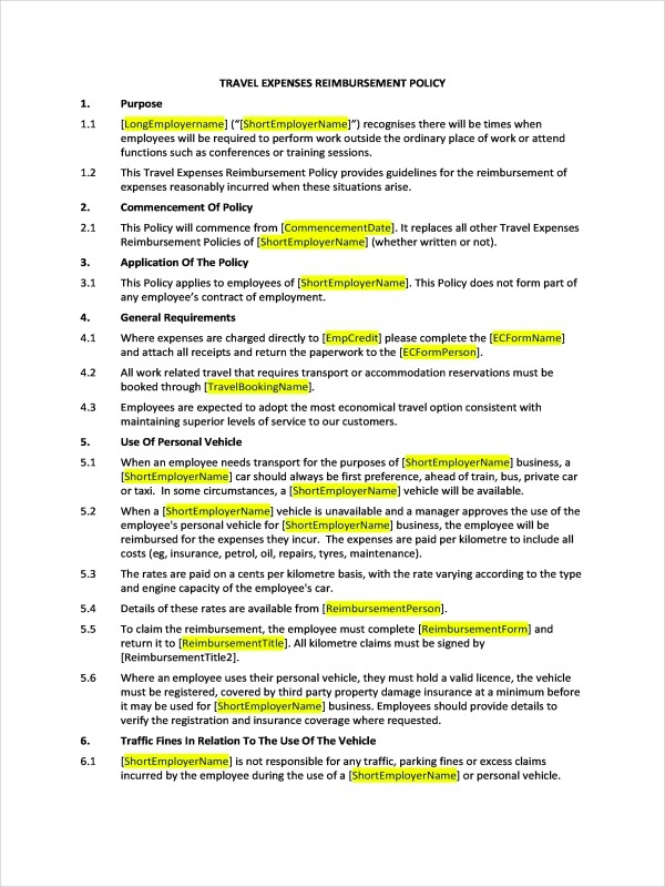 Sales Expenses Reimbursement Policy