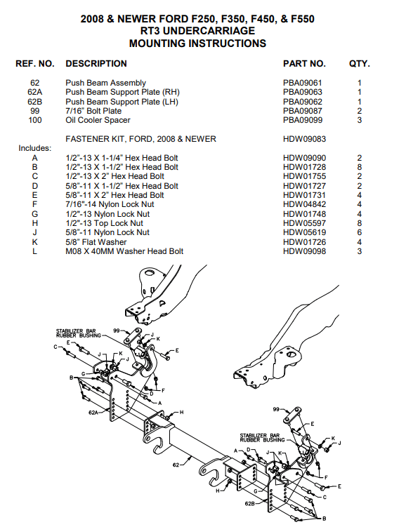 BOSS SNOW PLOW MOUNT LTA09060B UNDERCARRIAGE FORD RT3