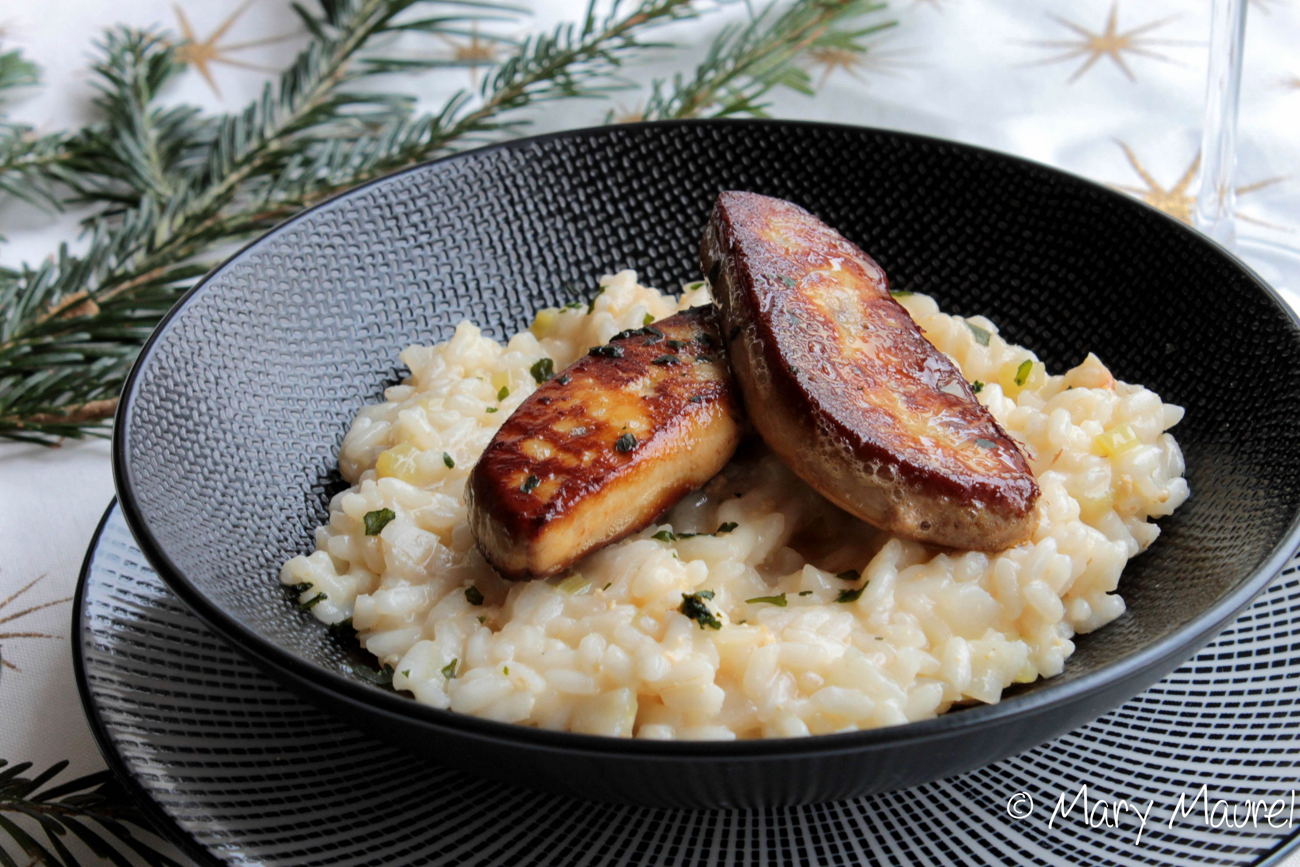 Risotto au champagne, foie gras poêlé Gourmand Croquant By Mary & Co