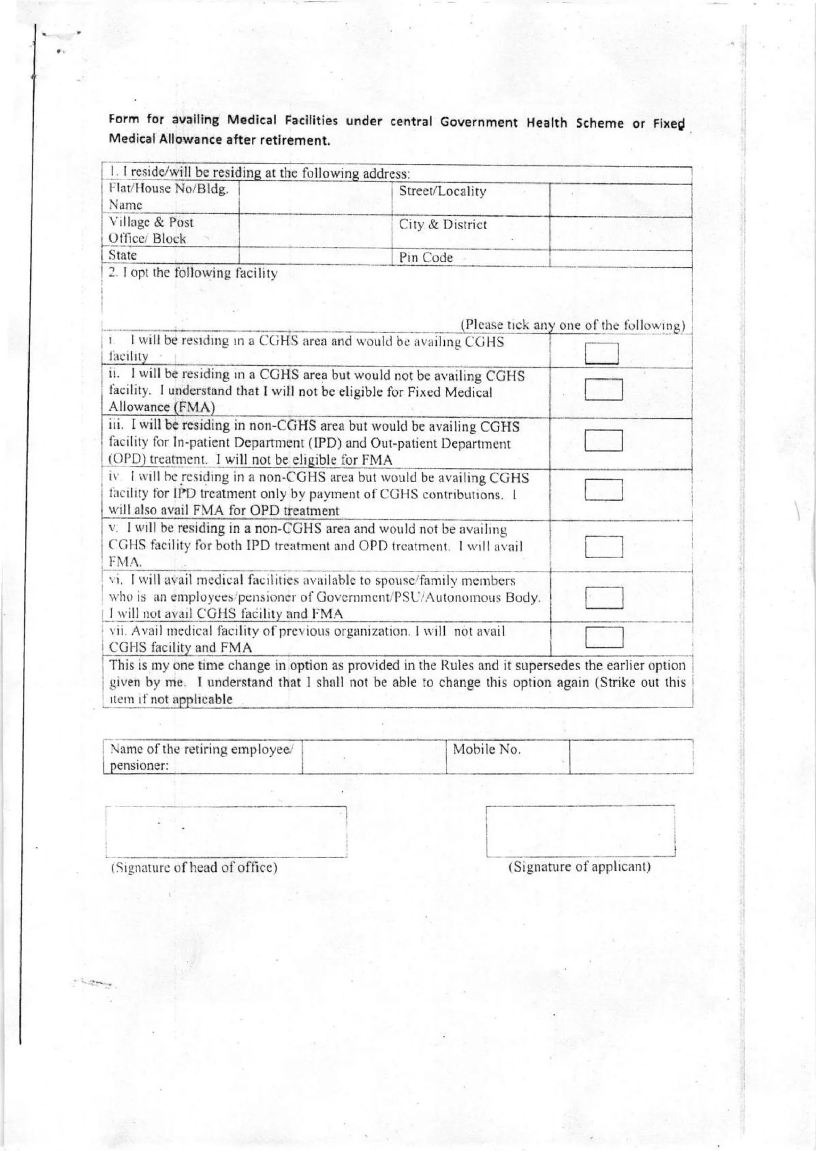 CPAO Grant of Fixed Medical Allowance to Central Government Civil