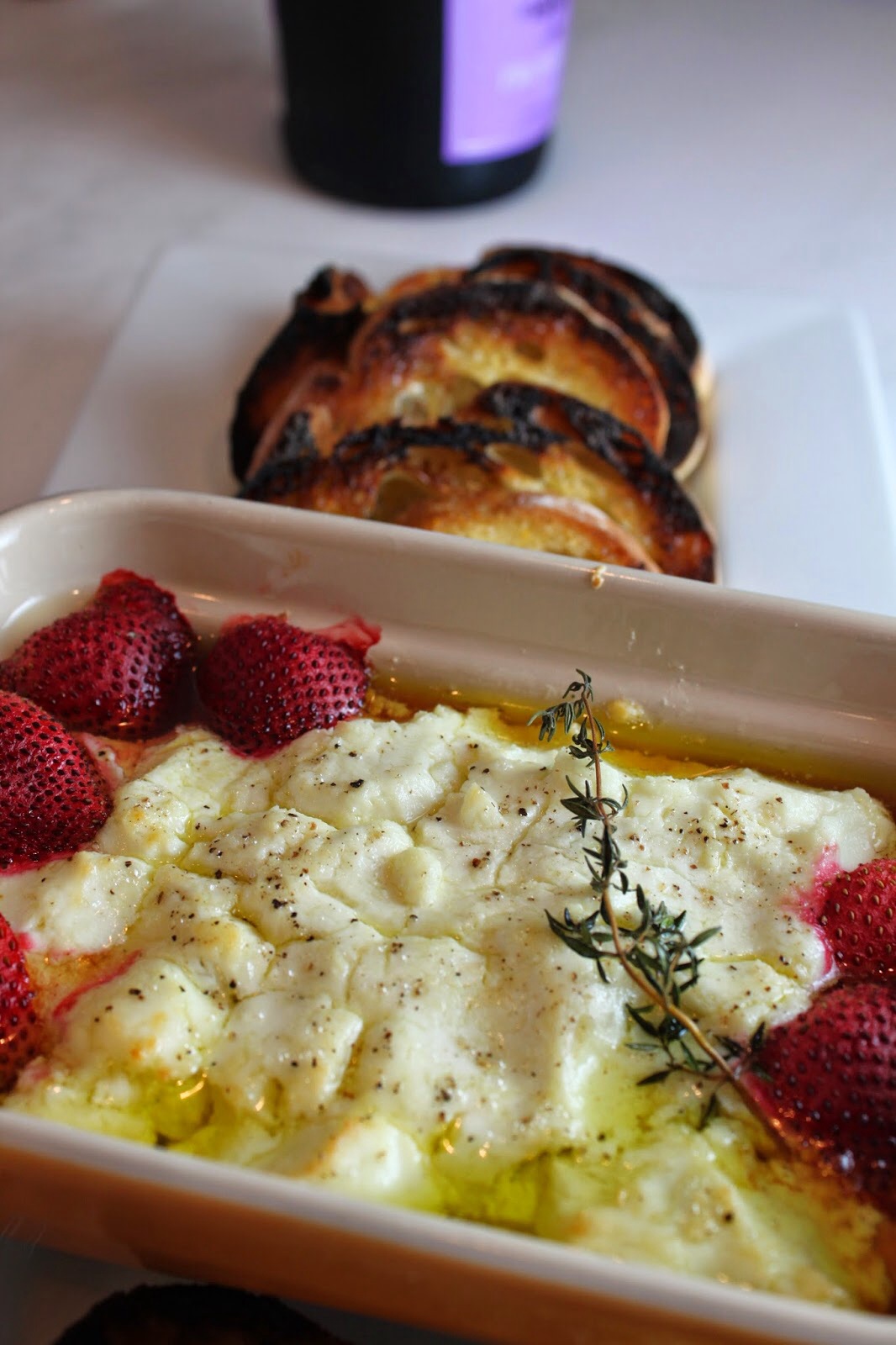 Fat & Happy Roasted Strawberries and Goat Cheese with Lemon Crostini