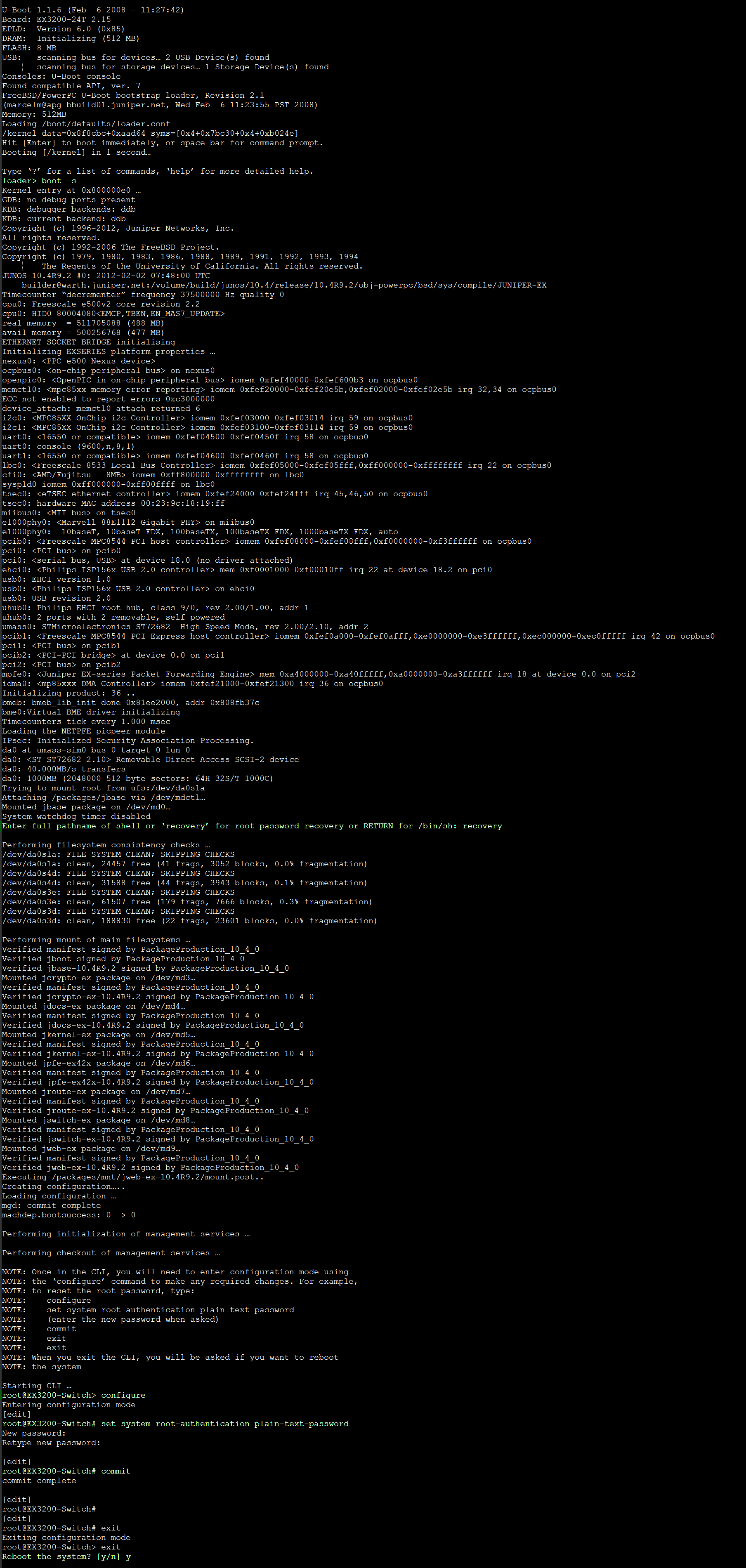 Juniper root password Recovery procedure GPON Solution