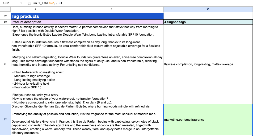 GPT for Excel examples GPT for Work Documentation