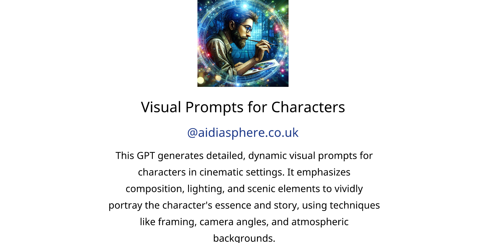 Visual Prompts for Characters GPTs features and functions, examples and
