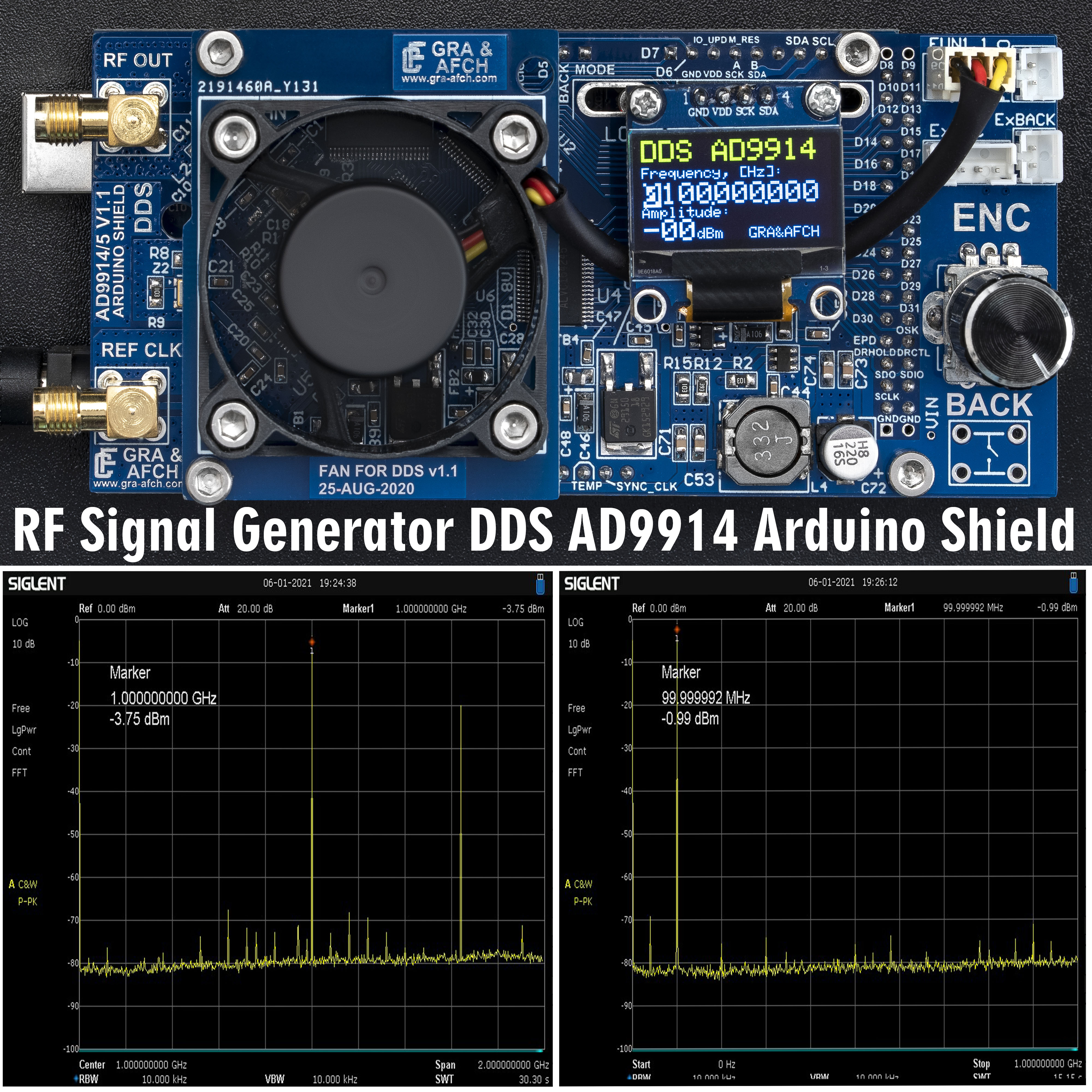DDS AD9914 Arduino Shield RF Signal Generator [1.4GHz 3.5GHz Core