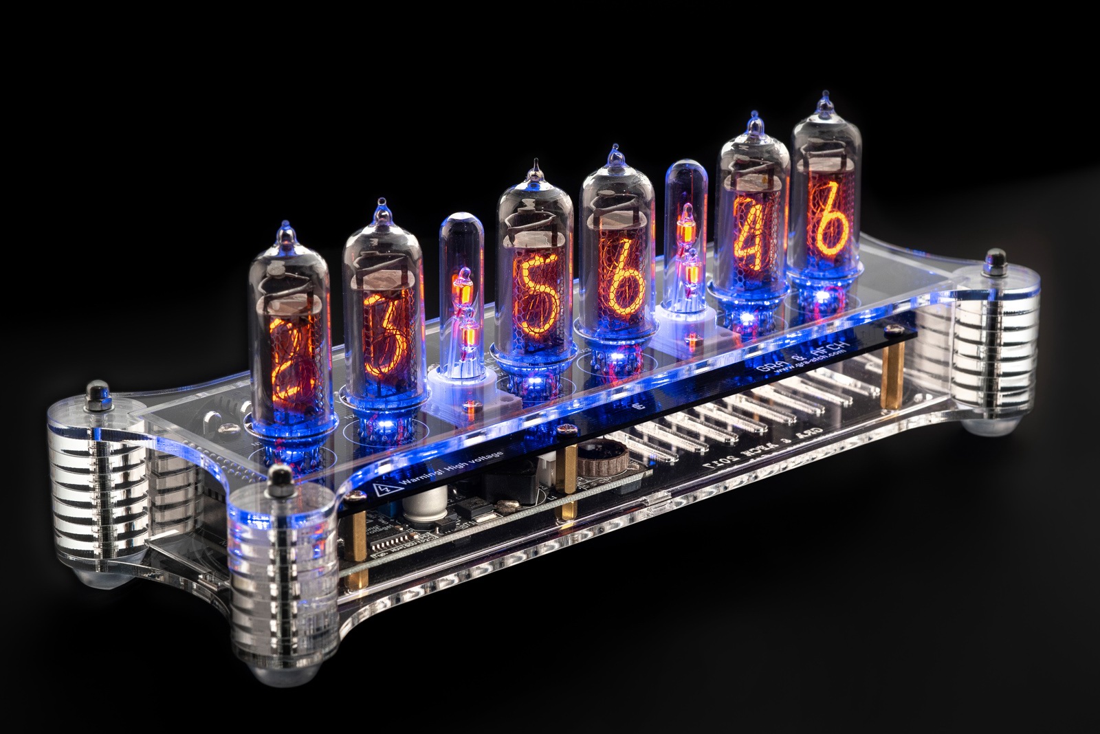 IN14 Nixie Tubes Clock in a Clear Acrylic Case [SMF, RGB, USB, Tunes] (Sockets) [with Columns