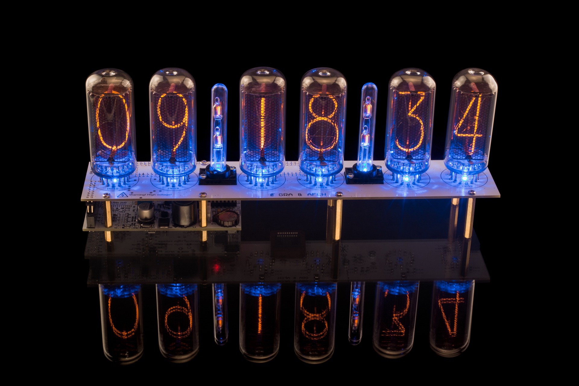 IN18 Nixie Tubes Clock [SMF, RGB, USB, Tunes] [with Sockets] (Tubes, Columns, Power Supply