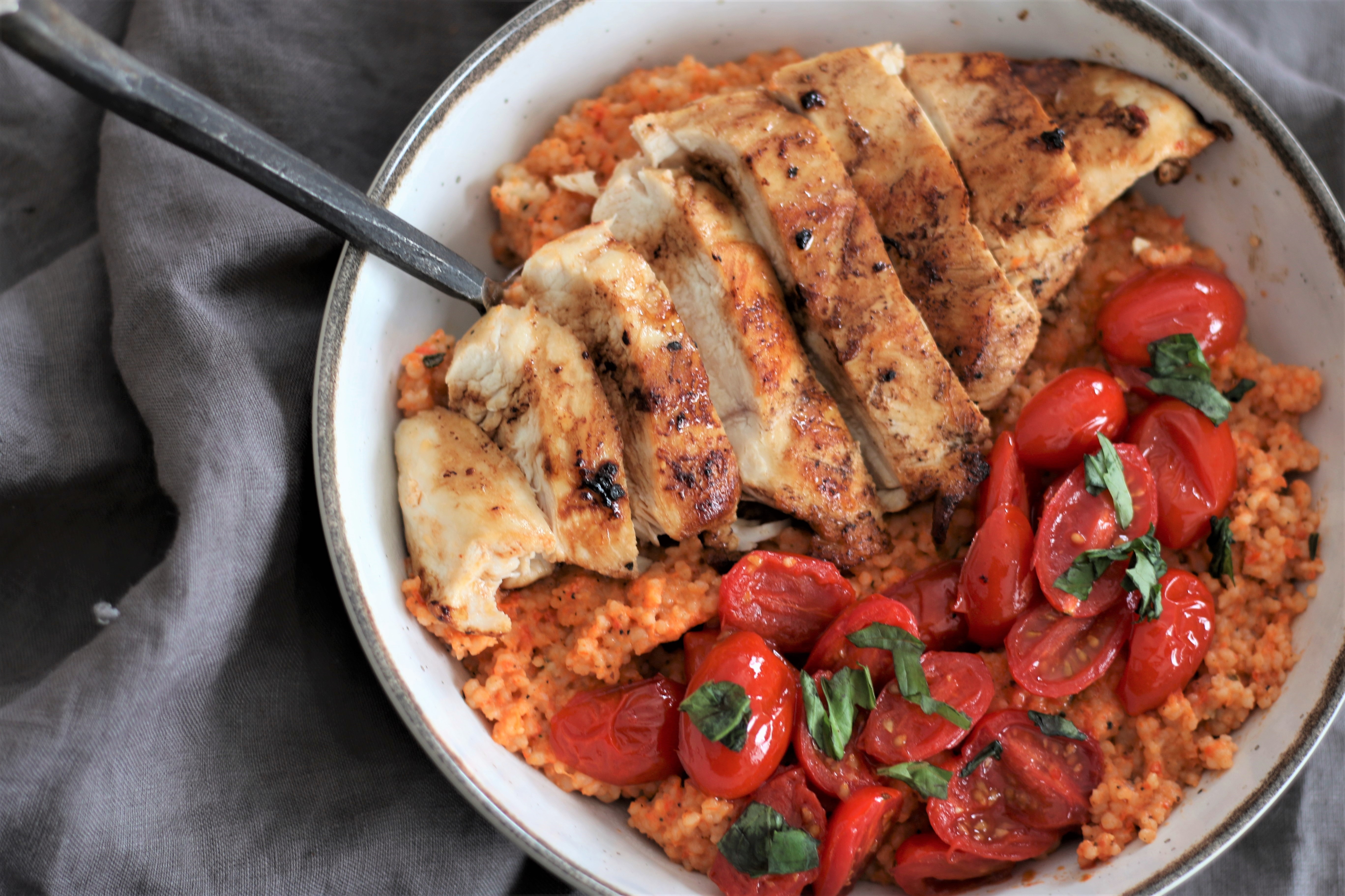 Red Pepper Couscous with Balsamic Chicken Grab Some Joy