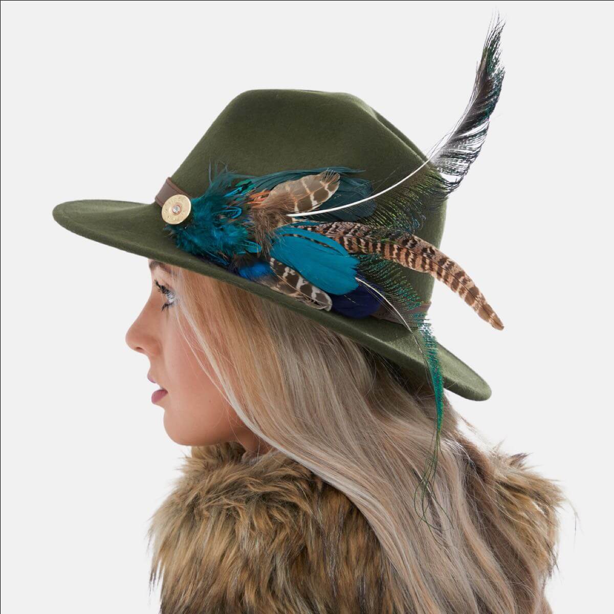 Sadie Green Fedora Hat with Feathers Grace and Dotty