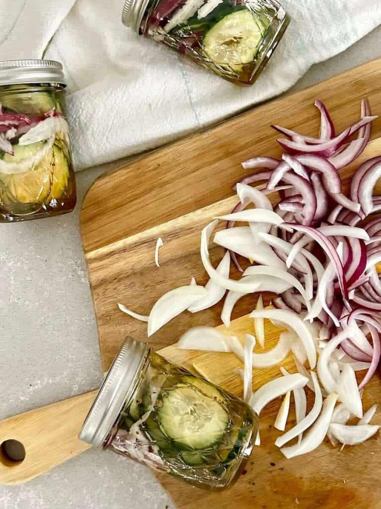 Flavorful, Quick Pickled Cucumbers and Red Onions Grace In My Space