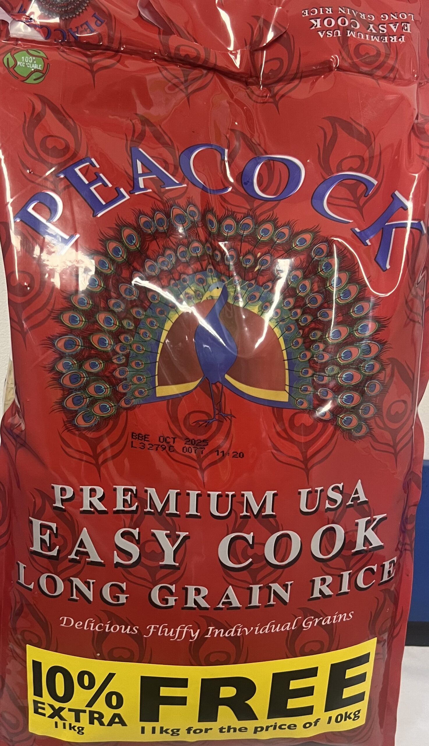 PEACOCK PREMIUM USA EASY COOK LONG GRAIN RICE 10KG Grocery