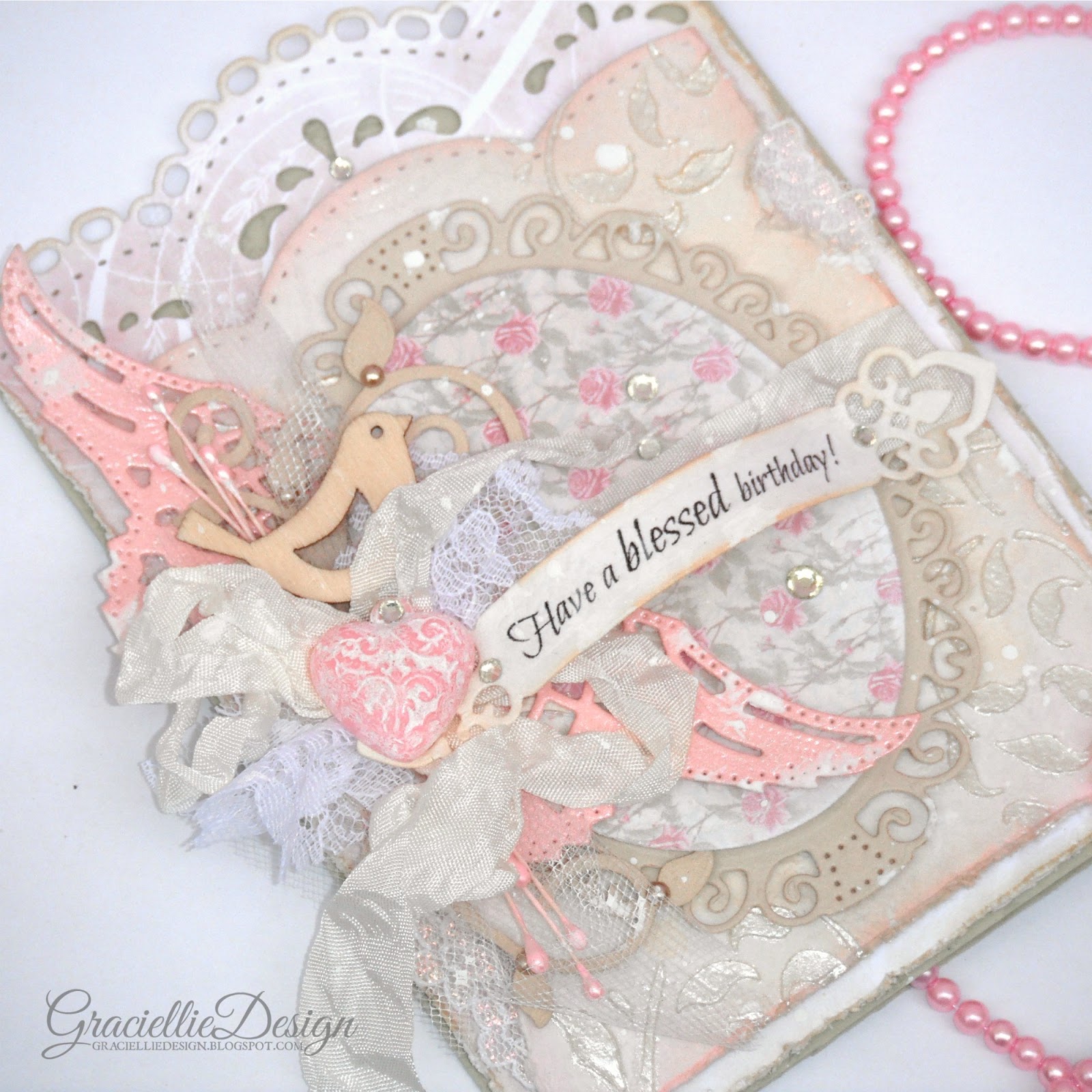 Soft Shabby Chic Birthday Card Mixing Textures & Embellishments