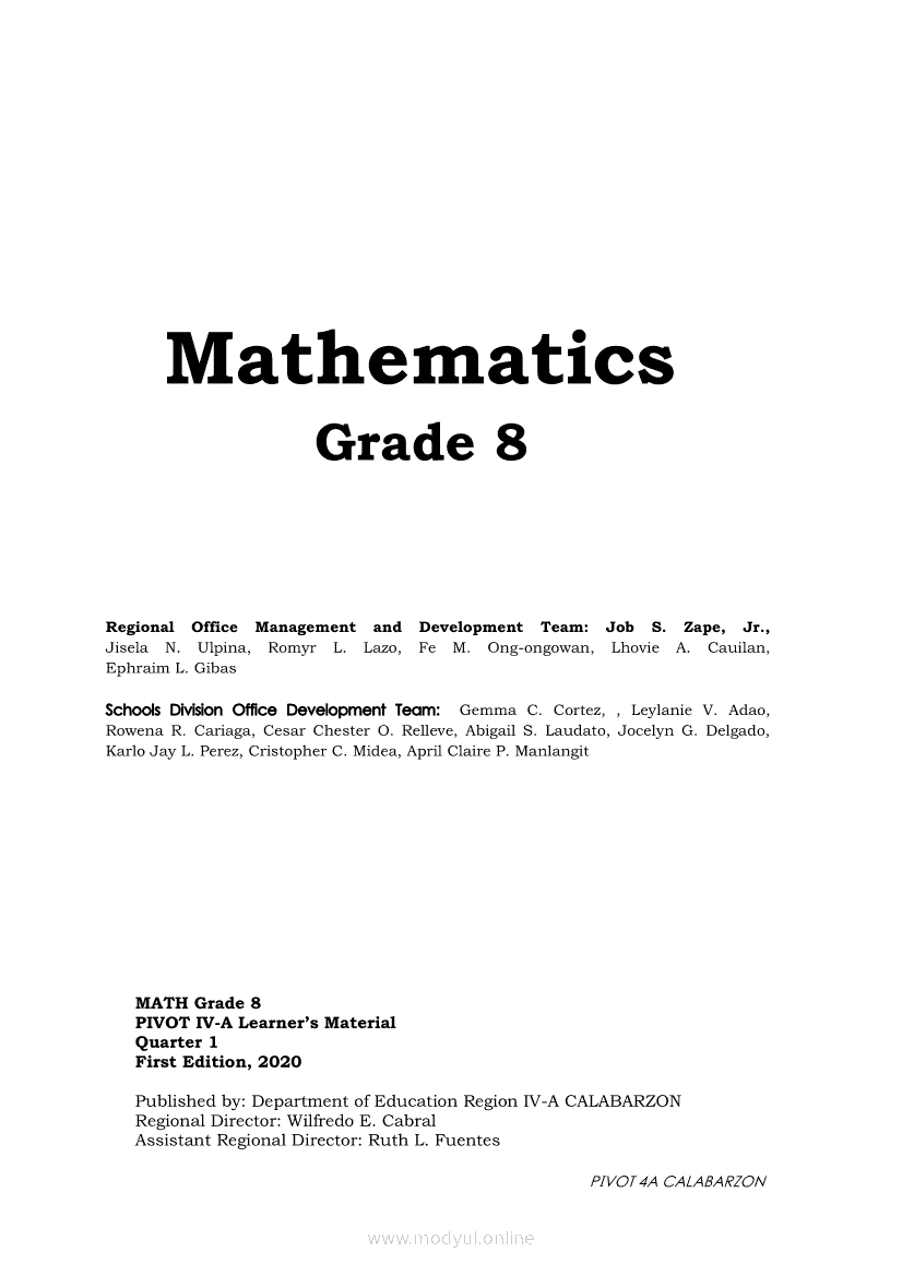 Math 8 Math Module | Grade 8 Modules
