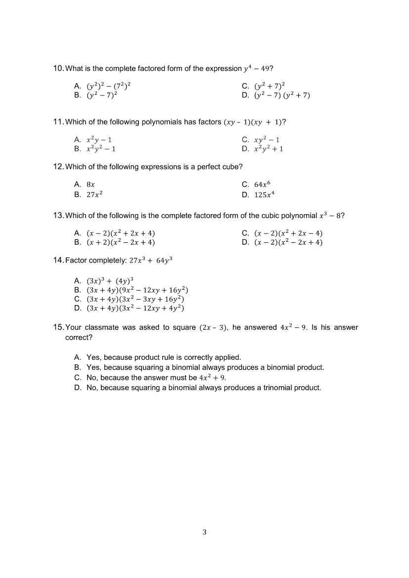 Math 8 Module 1A Factoring Polynomials Grade 8 Modules
