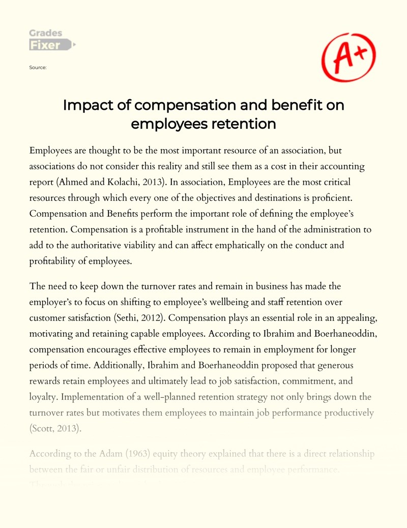 Impact of compensation and benefit on employees retention [Essay