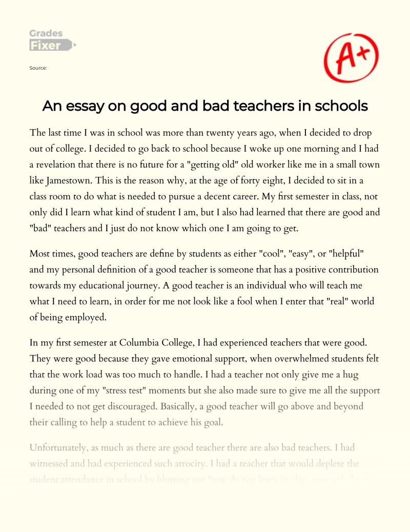 The Impact of Teachers on Students The Good and the Bad [Essay