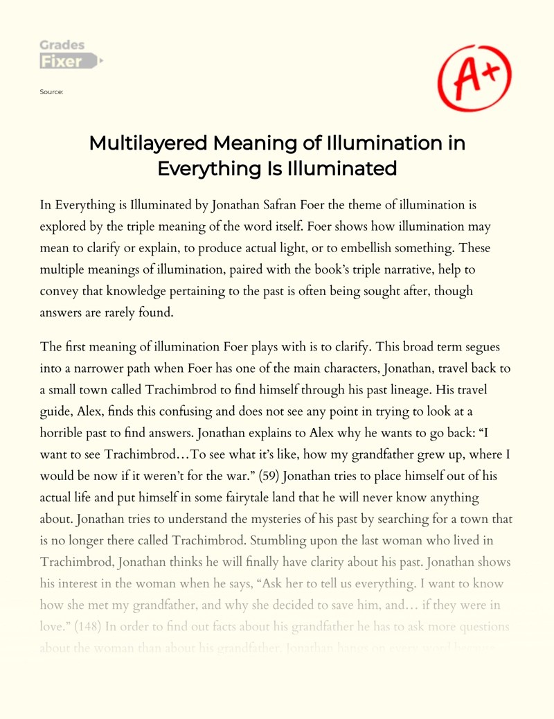 Multilayered Meaning of Illumination in Everything is Illuminated [Essay Example], 1375 words