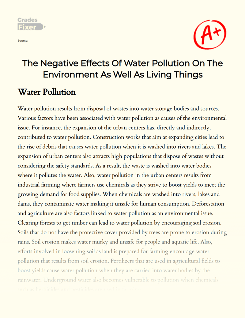 The Effects of Water Pollution on People and Animals 1250 Words