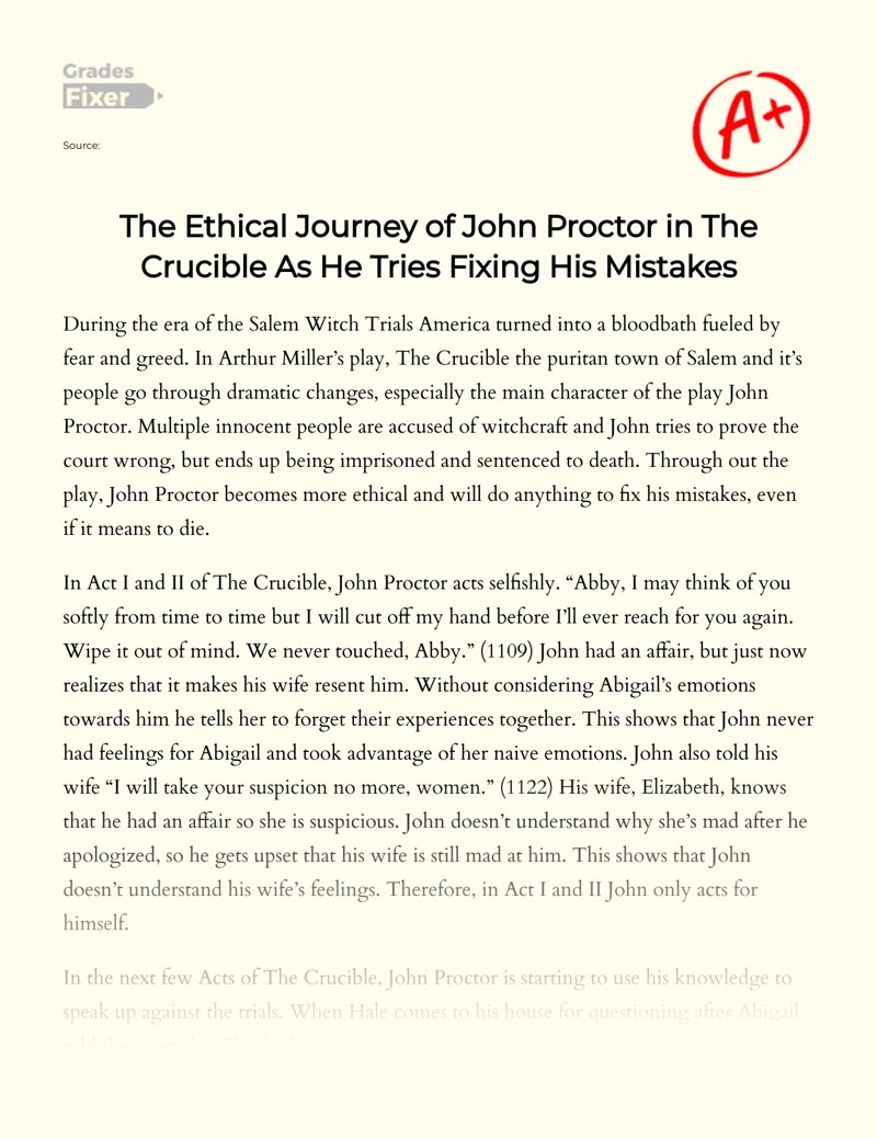 The Ethical Journey of John Proctor in The Crucible As He Tries Fixing