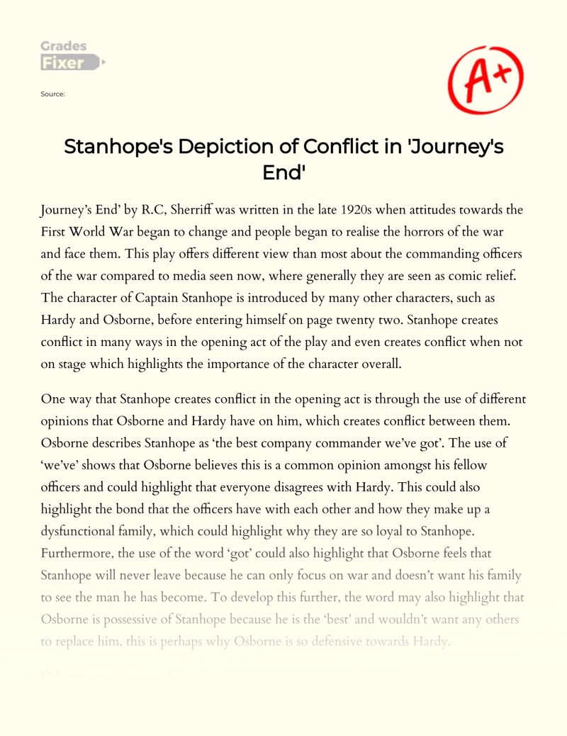 Stanhope's Depiction of Conflict in 'Journey's End' [Essay Example